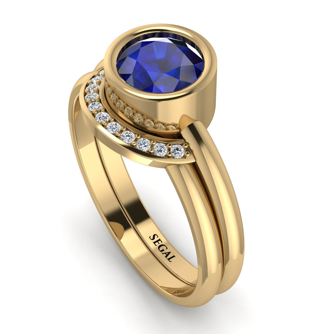 Bezel Sapphire Bridal Set - Emerson No. 13